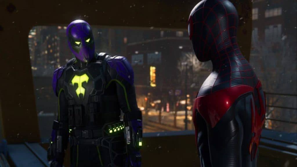 Prowler and Miles in Spider-Man: Miles Morales.