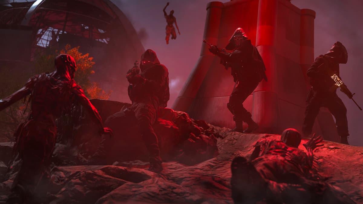 Players battling zombies Warzone's The Haunting event