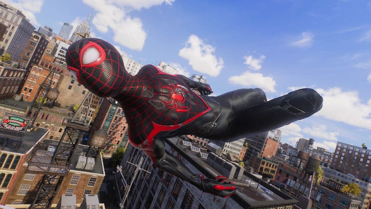 Spider-Man swinging across New York.