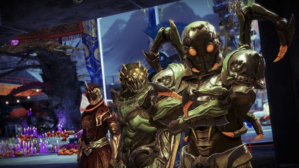 Three guardians lining up with the new creepy crawly armor in Destiny 2