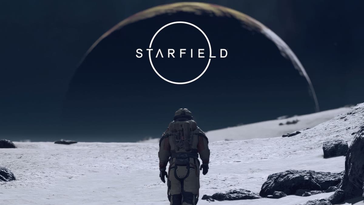starfield player walking on a moon