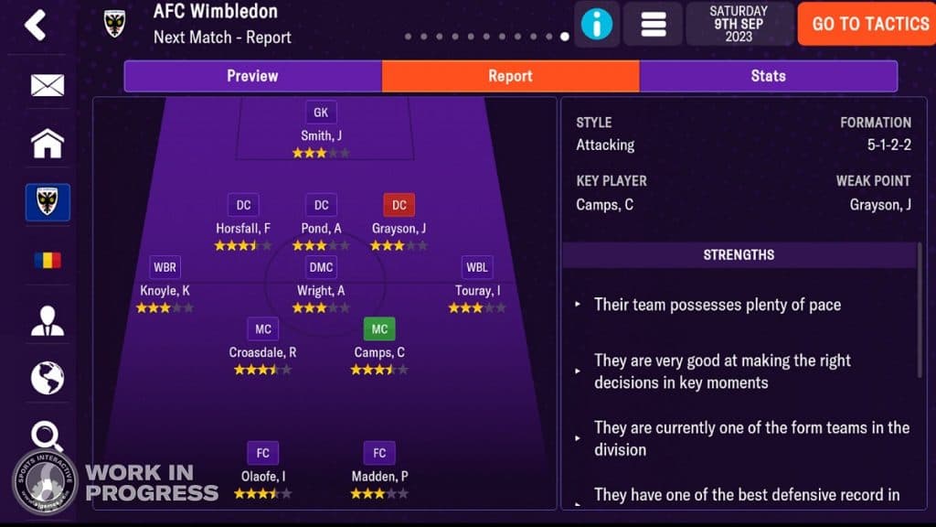 Revamped Pre-Match hub in Football Manager 2024 Mobile