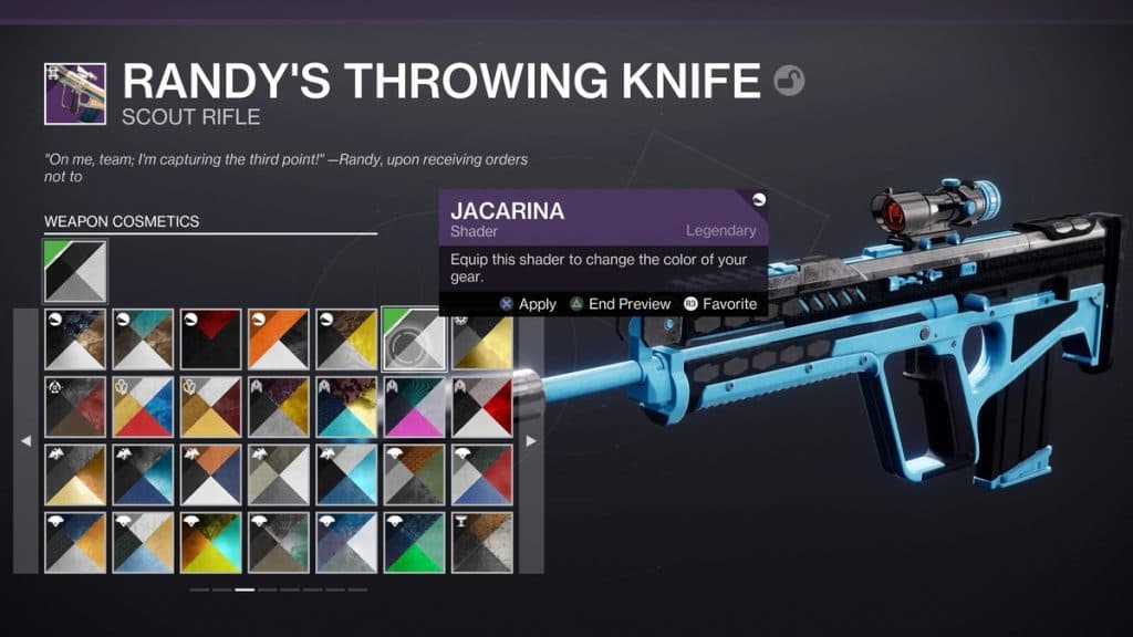 Image of Randy's throwing knife being shaded in Destiny 2