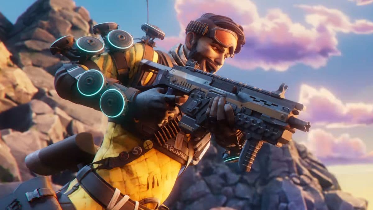 mirage holding the car smg in apex legends ignite launch trailer