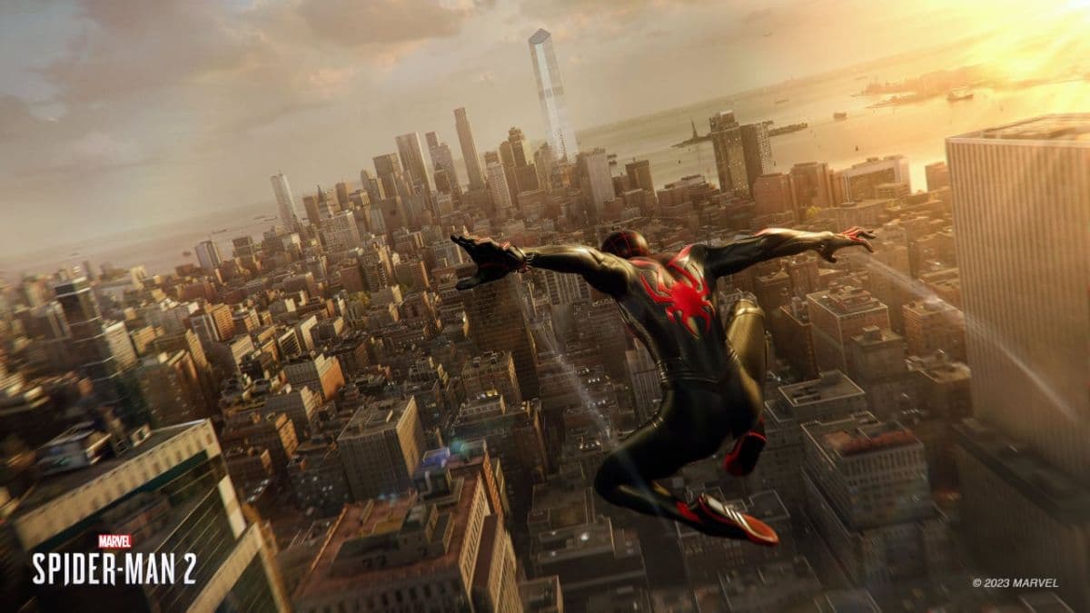 miles morales swinging through nyc in spider-man 2