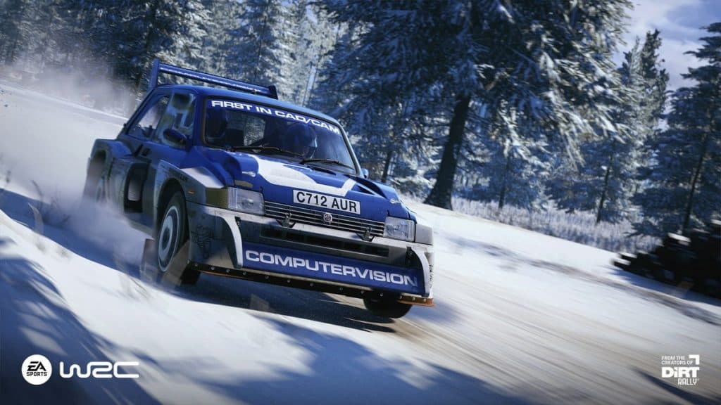 A car racing in a snow track in ea sports arc