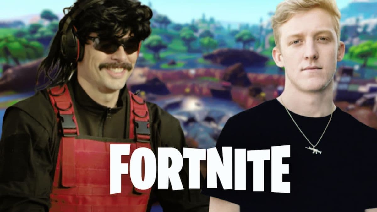tfue and dr disrespect with fortnite logo and background