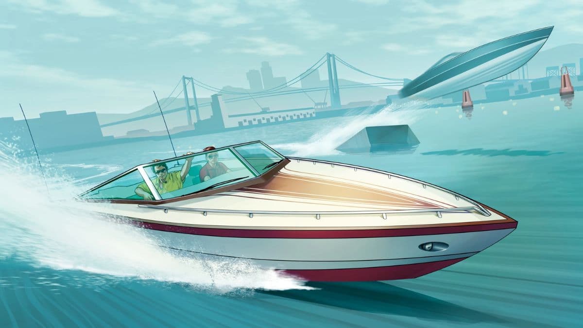 gta online box art depicting a boat shootout