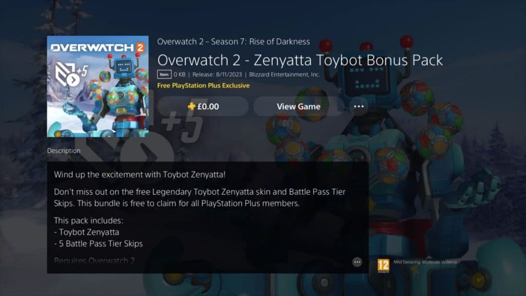 OW2 Zenyatta Toybot Bonus Pack on PS Store.