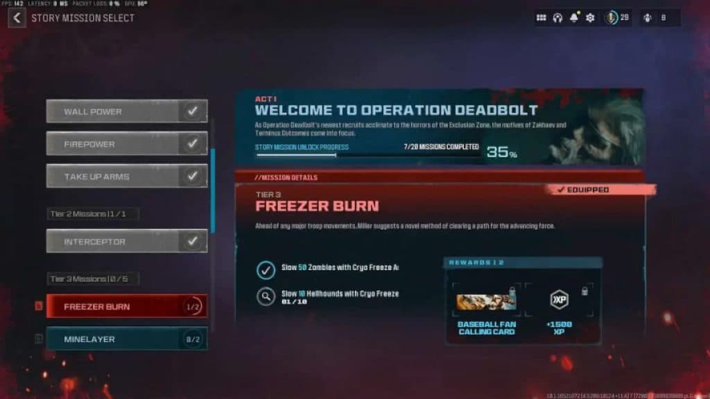 Freezer Burn objetives in MW3 Zombies.