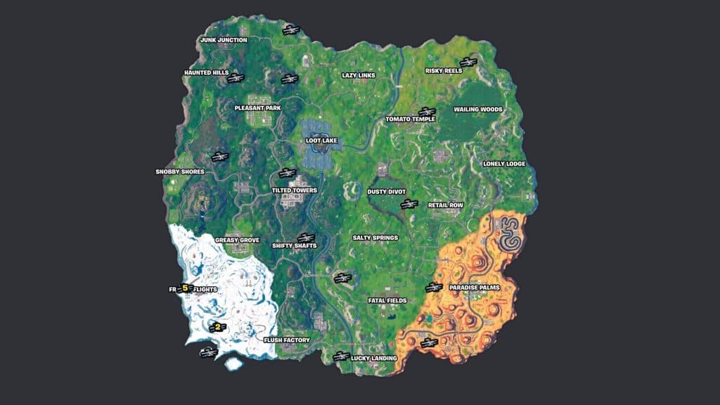 X-4 Stormwing locations in Fortnite OG map