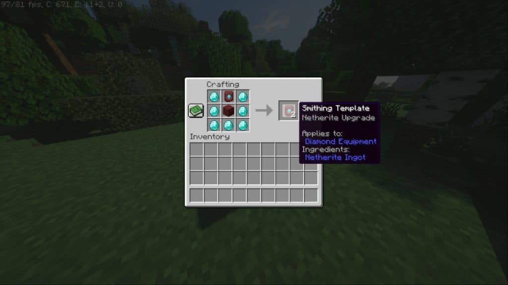 Duplicating a netherite smithing template using a smithing table in Minecraft.