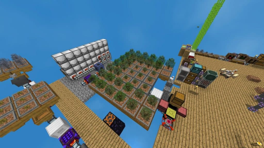 An automated network in Minecraft's Skyfactory modpack.