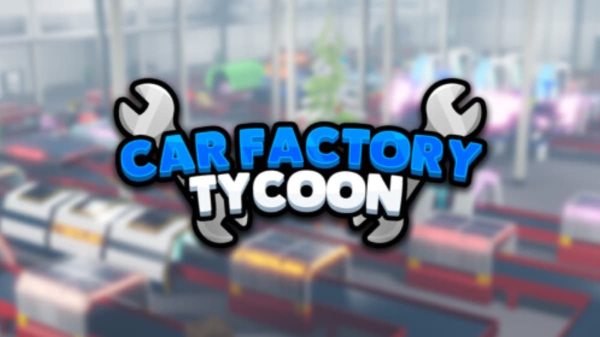The Car Factory Tycoon logo with a factory in the background.