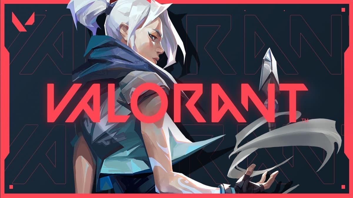 Valorant logo in front of Jett holding a knife