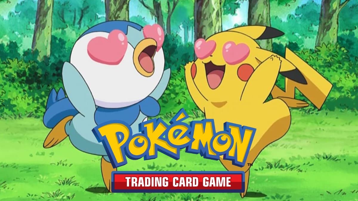 pokemon tcg couple pikachu piplup in love with trading card game logo