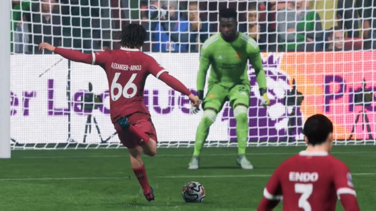 Trent Alexander-Arnold taking a penalty in EA FC 24