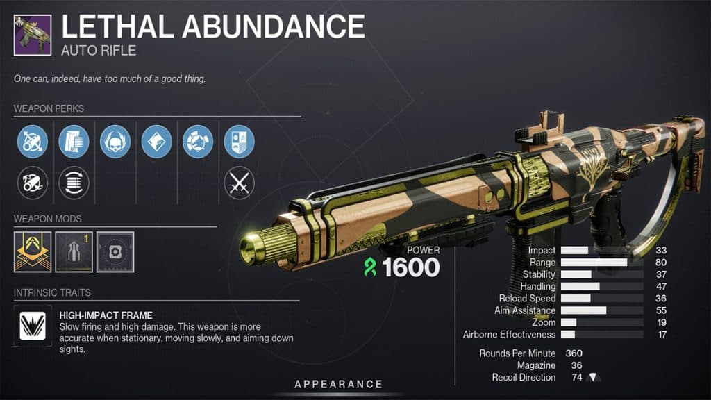 Lethal Abundance Auto-Rifle D2