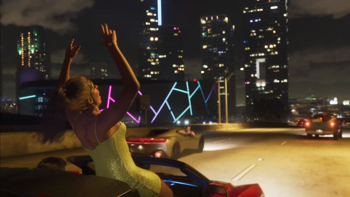 gta 6 character hanging out of a car roof on the highway