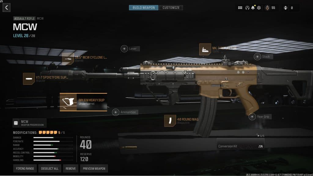 Warzone MCW loadout with attachments