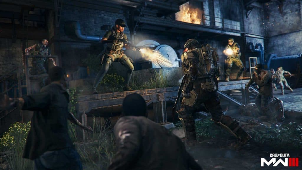 Operators fighting enemies in MW3 Zombies