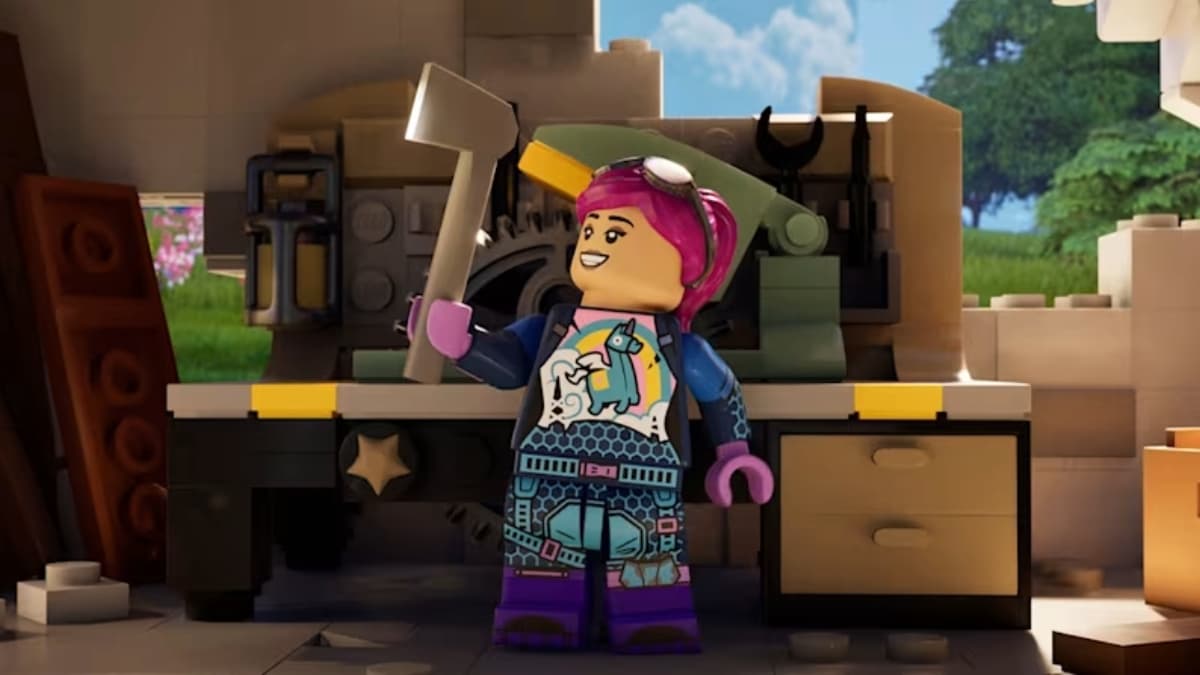 Character holding a Pickaxe in LEGO Fortnite