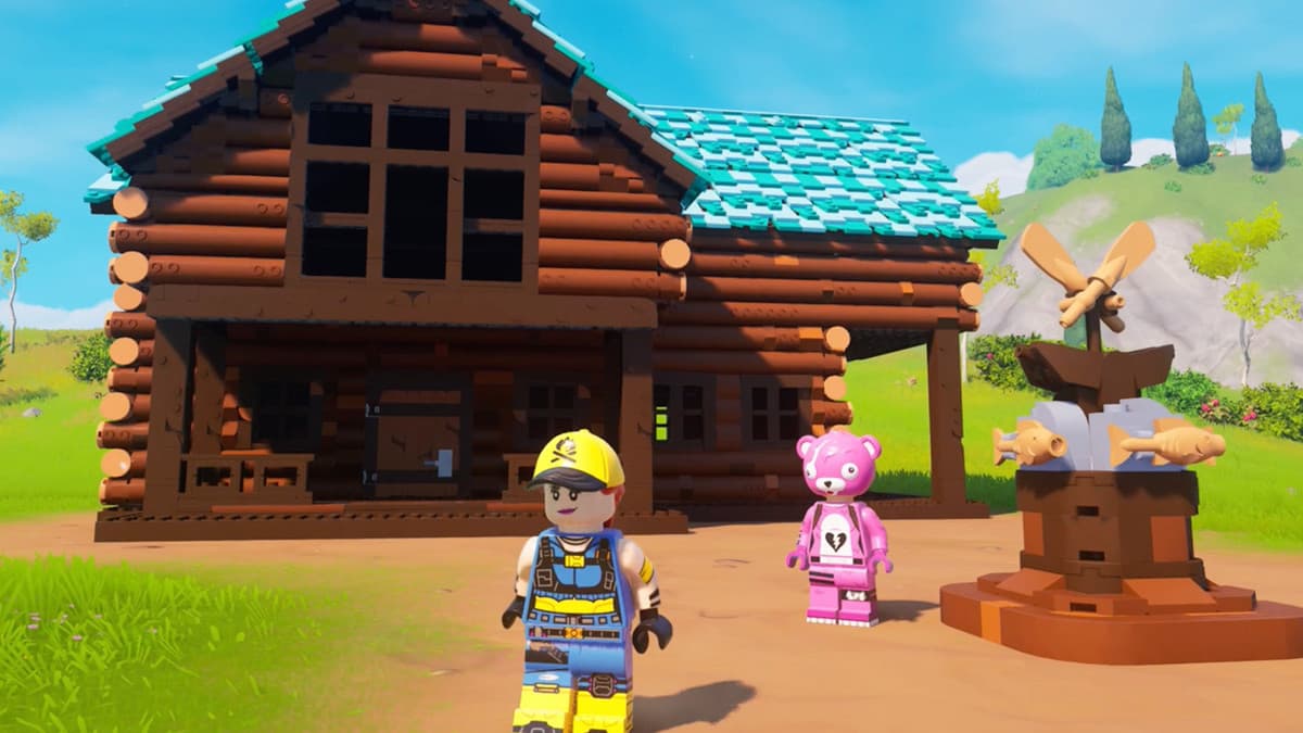 Villagers in a settlement in LEGO Fortnite