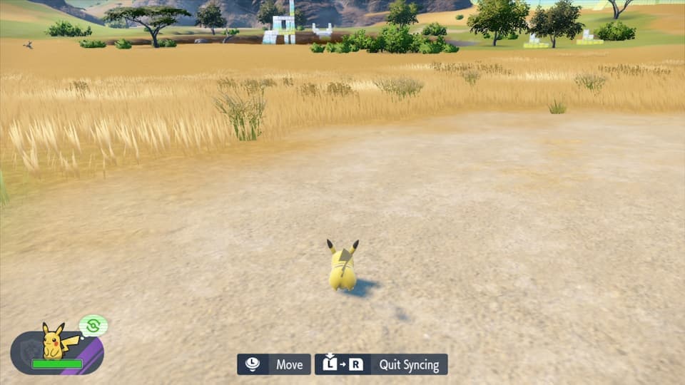 Pikachu being controlled by the trainer in Pokemon S&V DLC