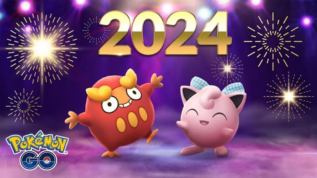 Pokemon Go New Year's 2024 event promo image with Darumaka and Jigglypuff