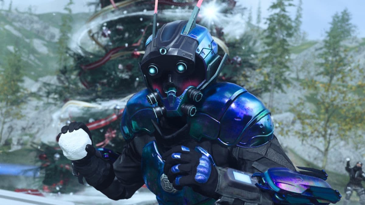 warzone operator with a snowball in hand