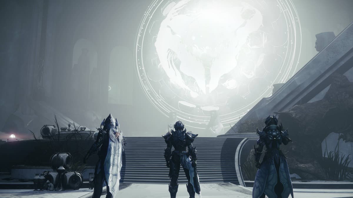 All three guardians standing in front of light i destiny 2