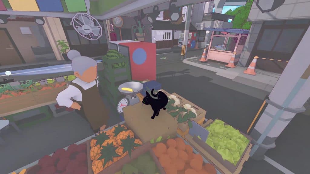 A cat explores the market in Little Kitty, Big City