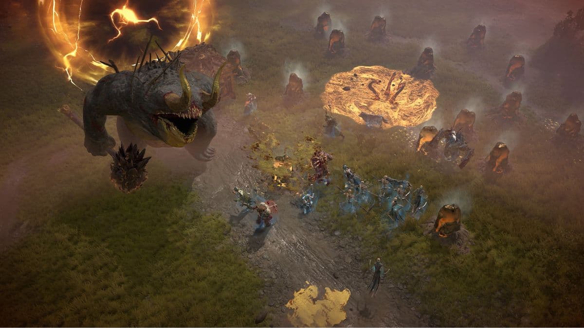 Diablo 4 world boss fighting against a swarm of players