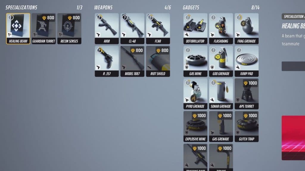 Items that can be purchased through VRs in The Finals