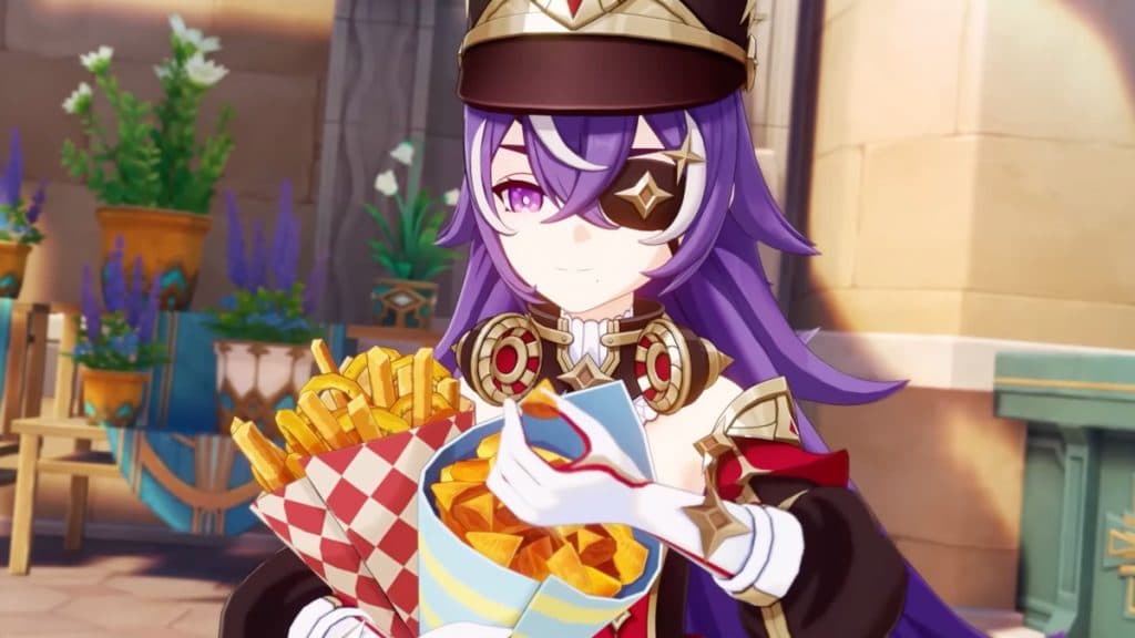 Chevreuse eating her snacks in Genshin Impact