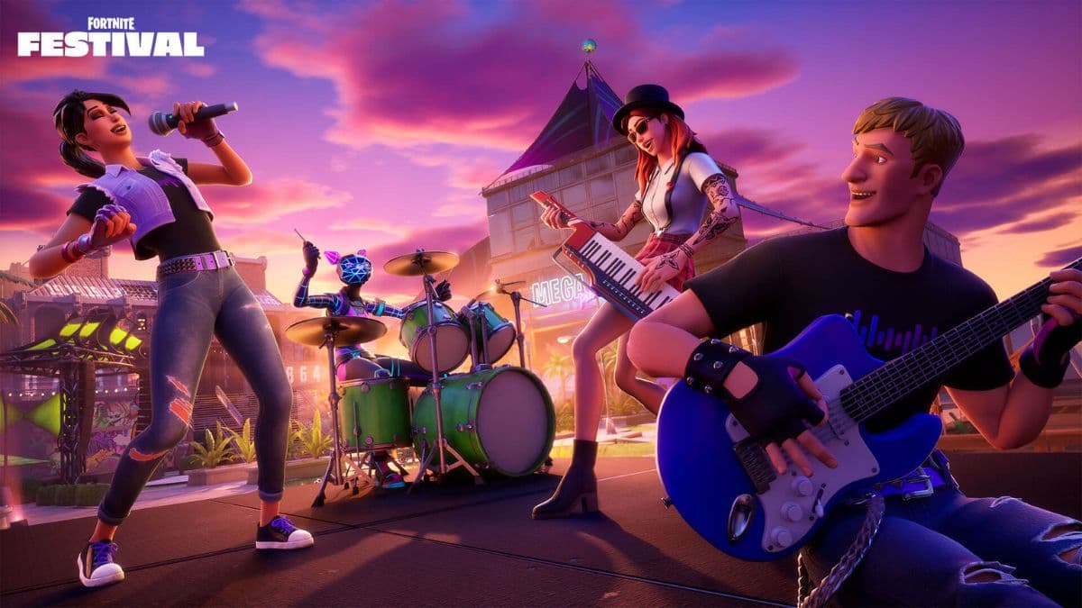 Fortnite Festival characters playing in band