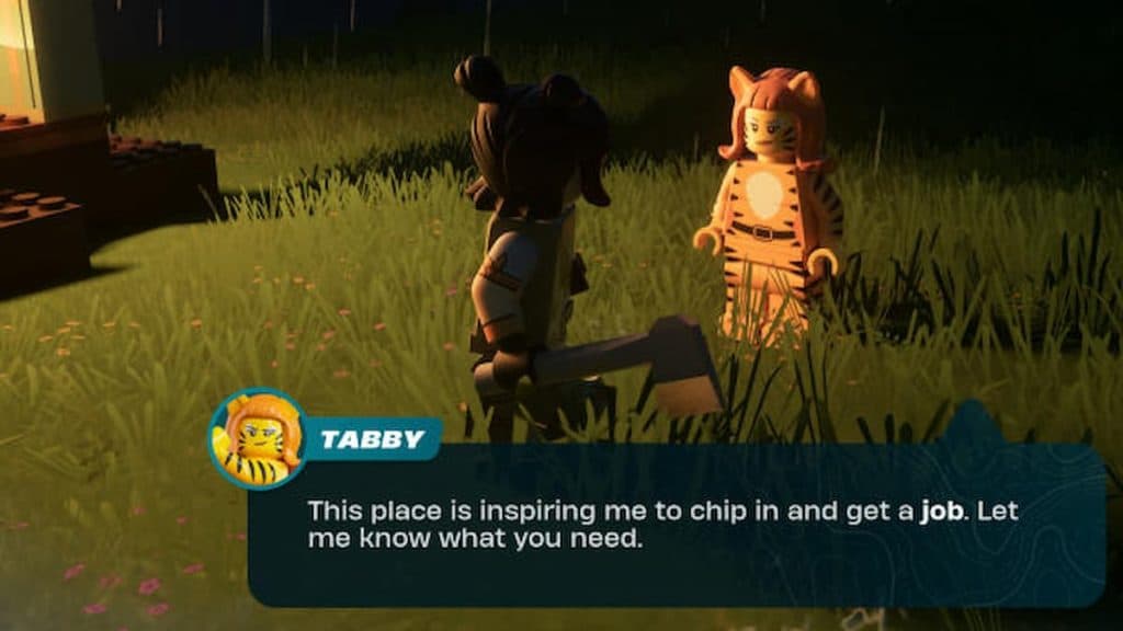 An in-game screenshot of Tabby in LEGO Fortnite