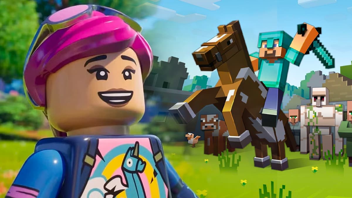 LEGO Fortnite character and Minecraft cover art