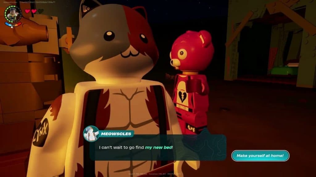 An image showing Meowscles and Cuddle Team Leader in LEGO Fortnite.
