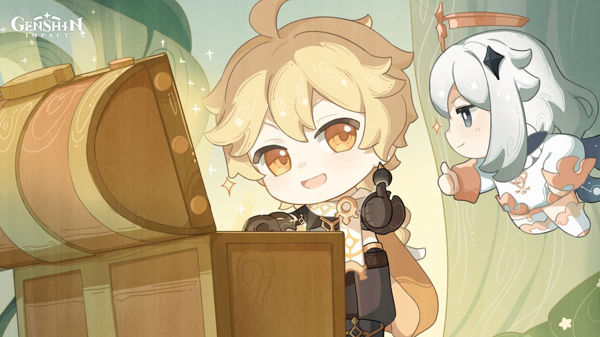 Chibi Aether and Paimon found a chest in Genshin Impact