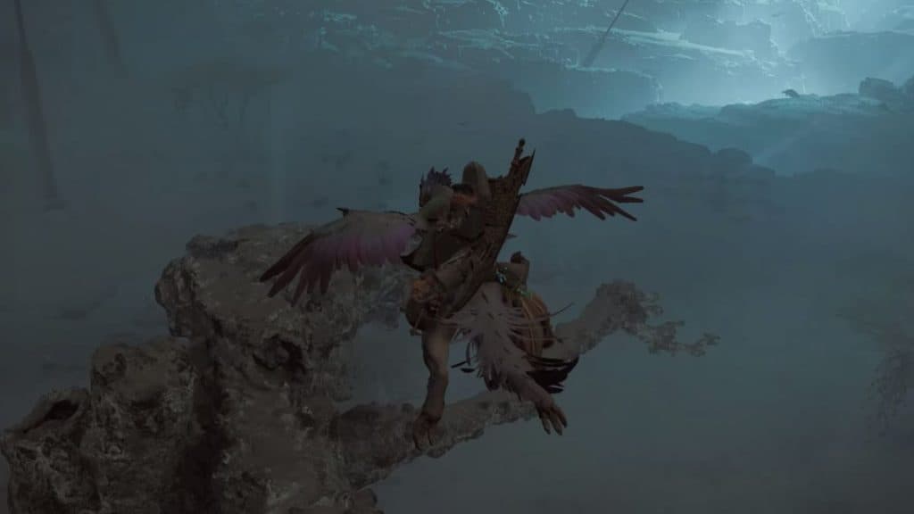 monster hunter character gliding on mount