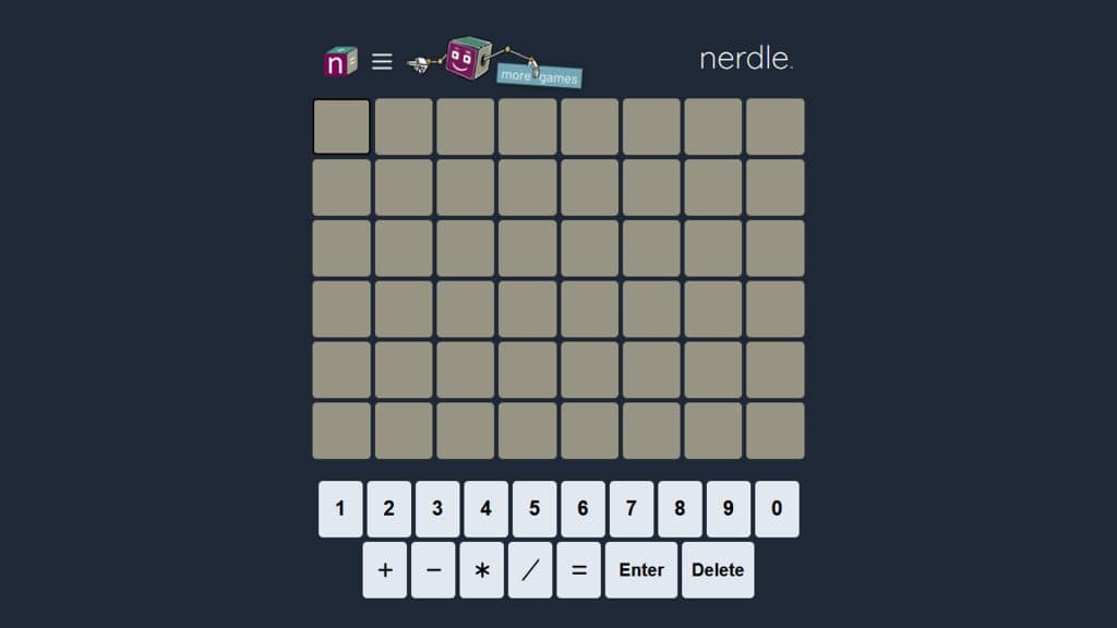 Screengrab of the Nerdle daily challenge.