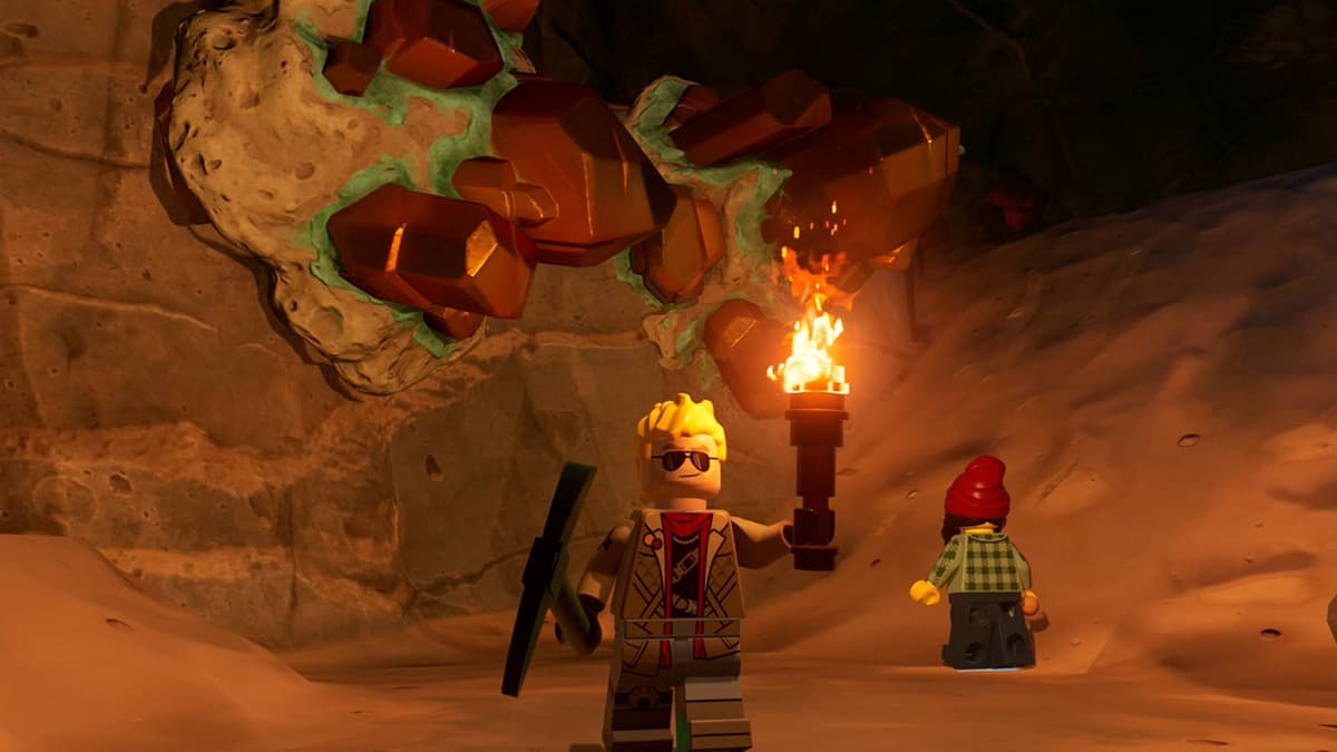 LEGO Fortnite characters with a torch