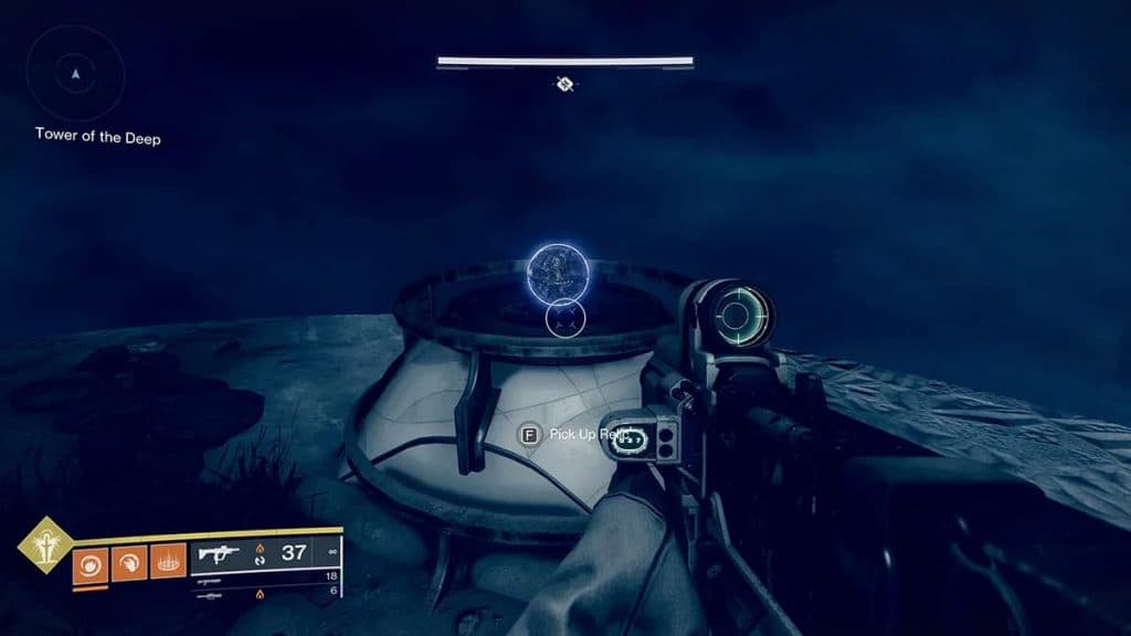 An in-game screenshot of the orb on top of the Tower of the Deep.