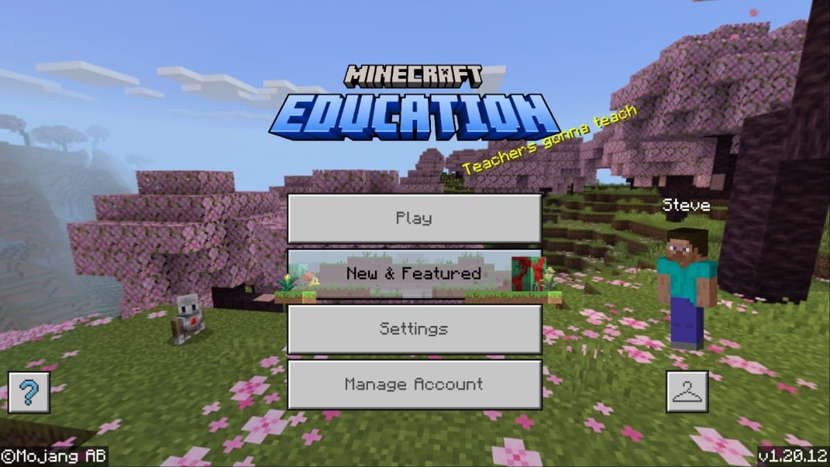 Minecraft Education Edition menu