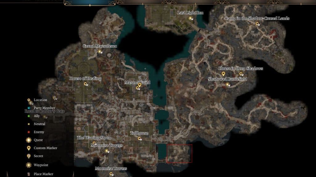 Map of the Shadow Curseld Lands in Baldur's Gate 3