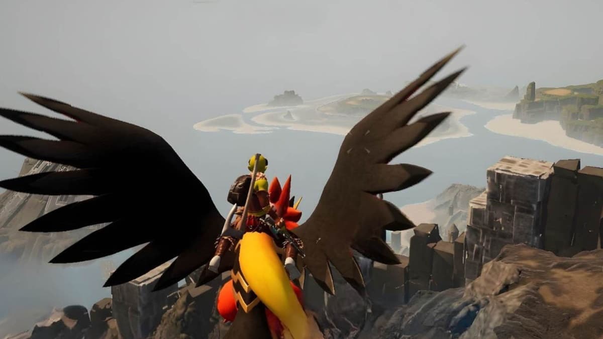 Player flying above the palworld map on a flying mount.