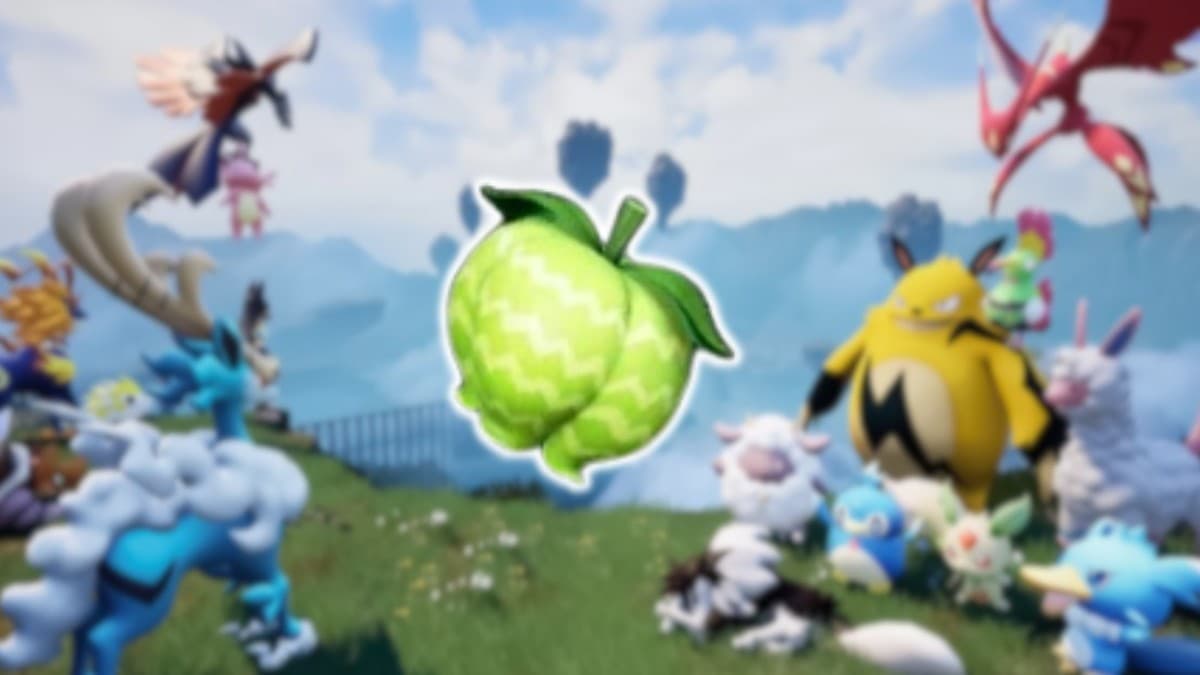 Skill Fruit with Pals in the background in Palworld
