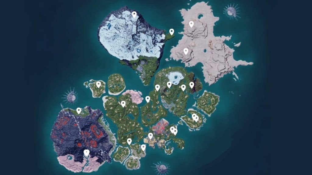 Skill Fruit trees locations marked on Palworld map
