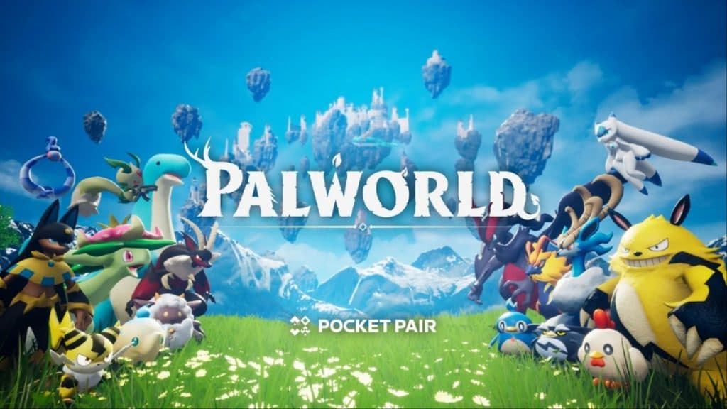 Palworld spalsh screen with several Pals.